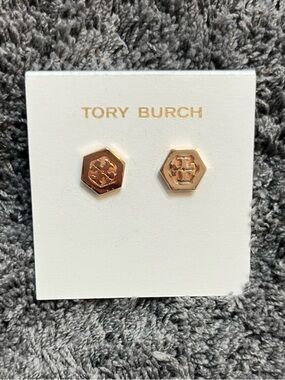 Tory Burch Rose Gold Logo Stud Earrings